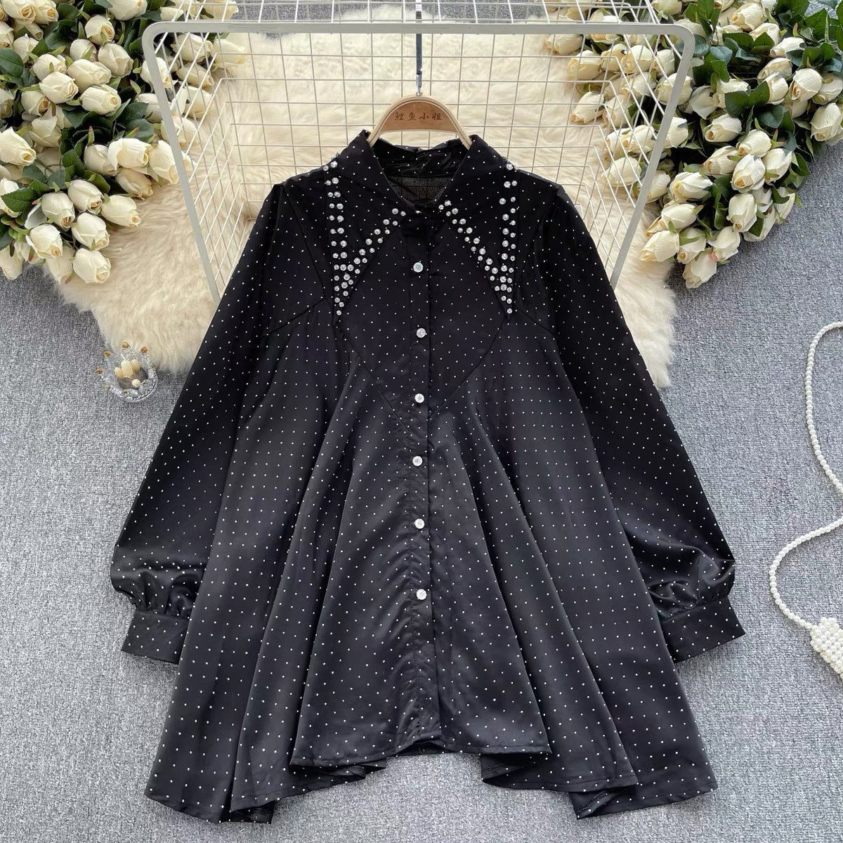 Women's Autumn Rhinestone Embellished Loose Chic Long-Sleeve Top 9