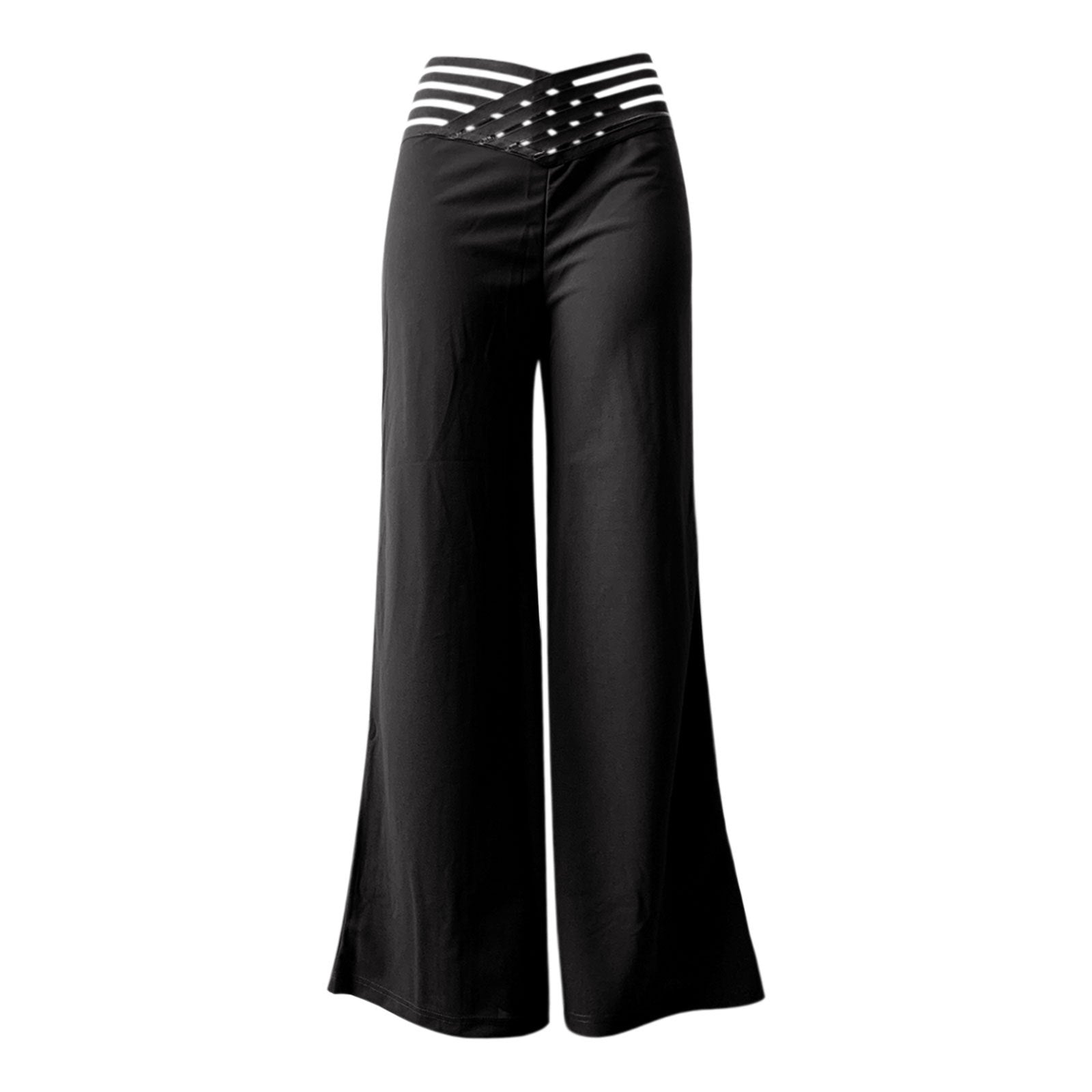 Women Cutout Belt High Waist Casual Wide Leg Pants 11
