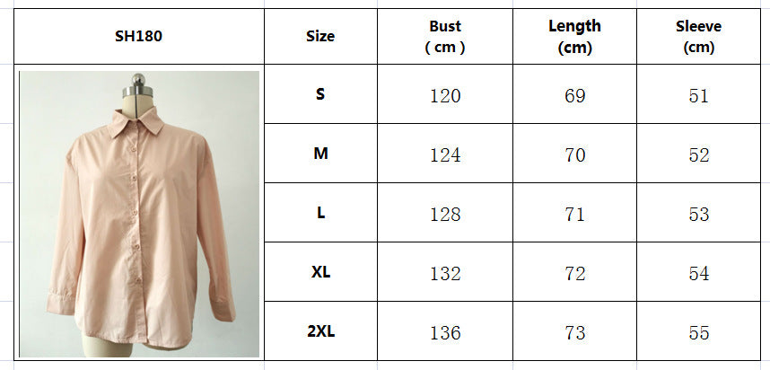 Women Solid Style Long Sleeve Back Slit Loose Shirt 16