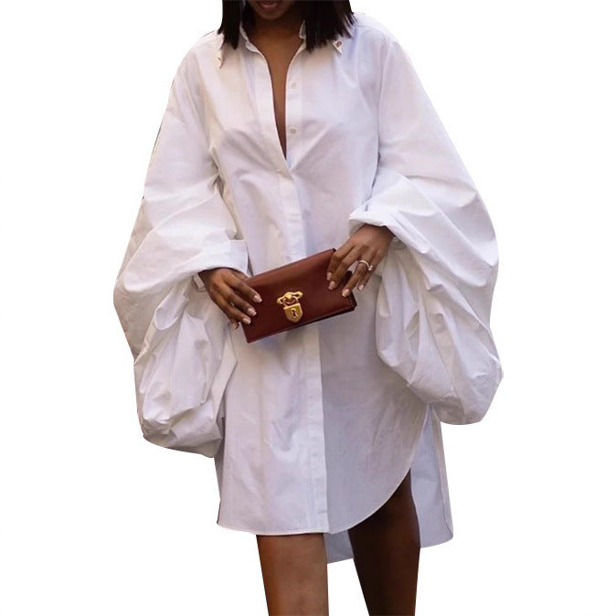 Women Autumn/Winter Long-Sleeved Slit Shirt Dress 7