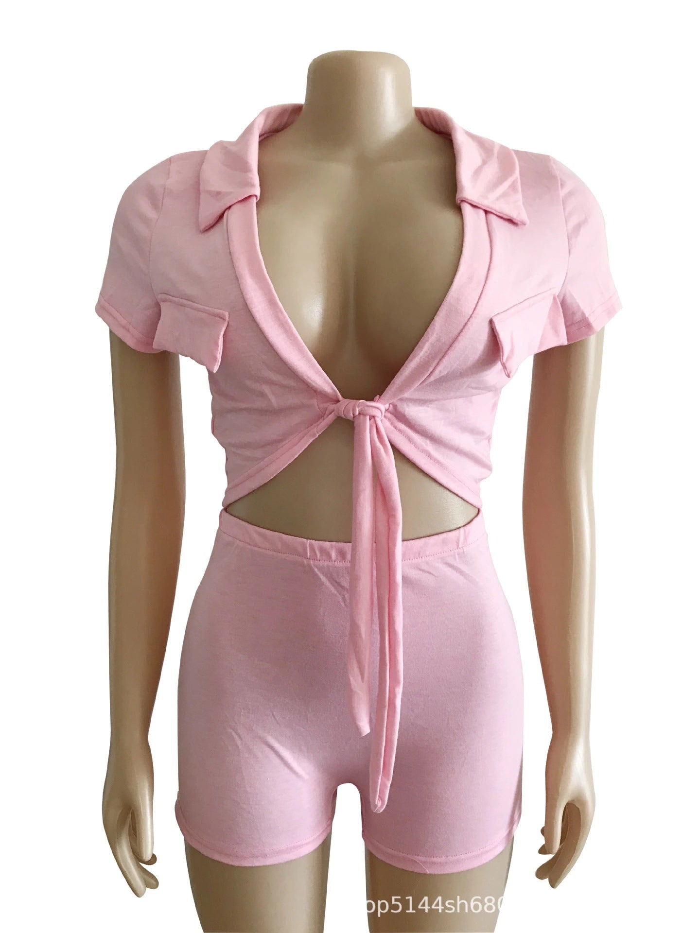 Women's Clothing Sexy Solid Color Lace-Up Suit 26