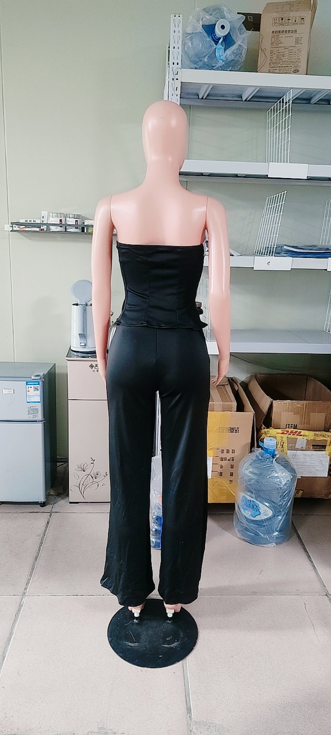 Women Summer Elegant Strapless Contrast Color Top and Pants Two Piece Set 11