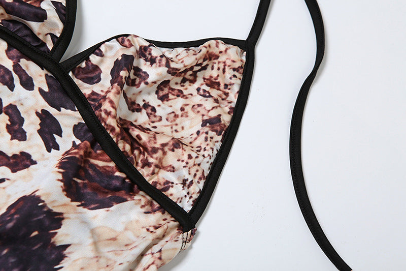 Women Spring Summer Sexy Leopard Print Halter Neck Sleeveless Lace-Up Backless Dress 13