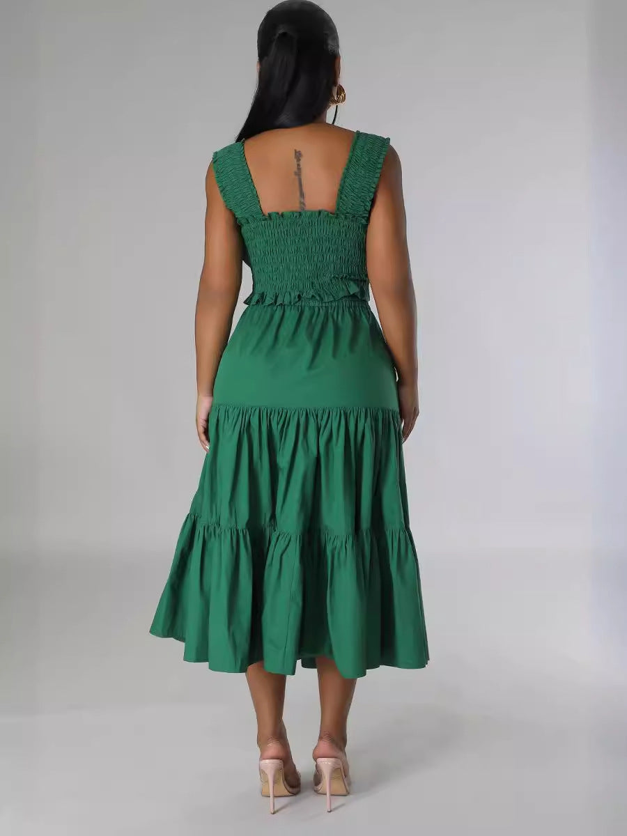 Women Chest Wrap Top and Pocket Skirt Two-piece Set 6