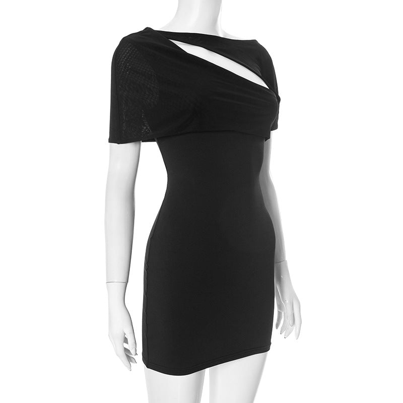 Women's spring and summer Off Shoulder irregular hollow Patchwork Bodycon Dress 4