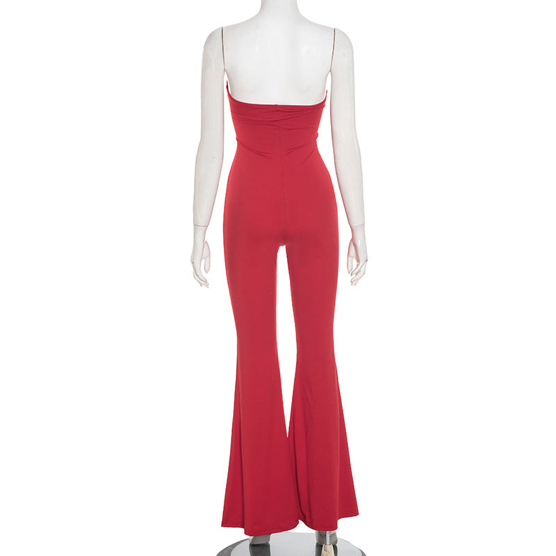 Women's Autumn Solid Color Strapless Sleeveless Hollow-Out Low Back Knot Jumpsuit 9