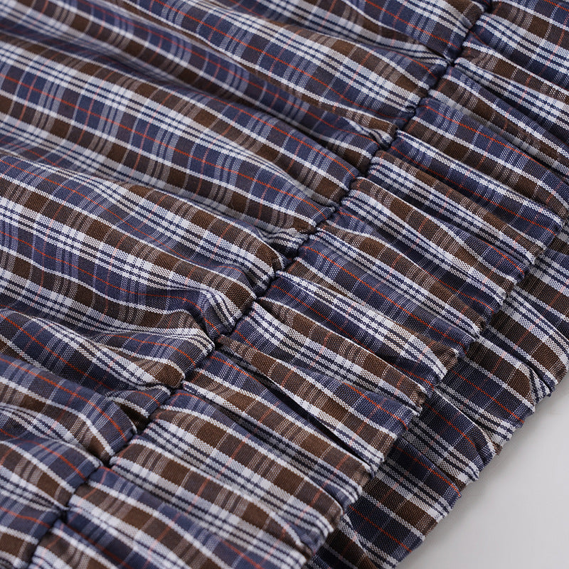 Women's Plaid Lace Trim Elastic Tie-Waist Trendy Woven Short Shirt Set 27