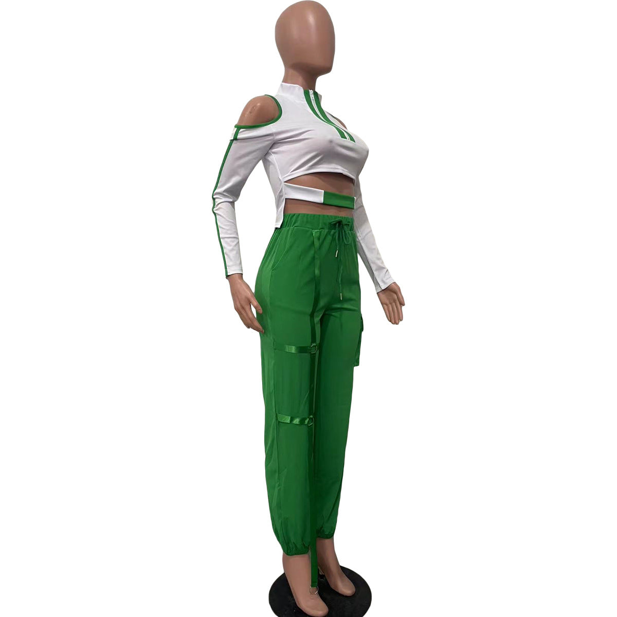 Fashionable Color Contrast Cutout Long Sleeve Two Piece Pants Set 10