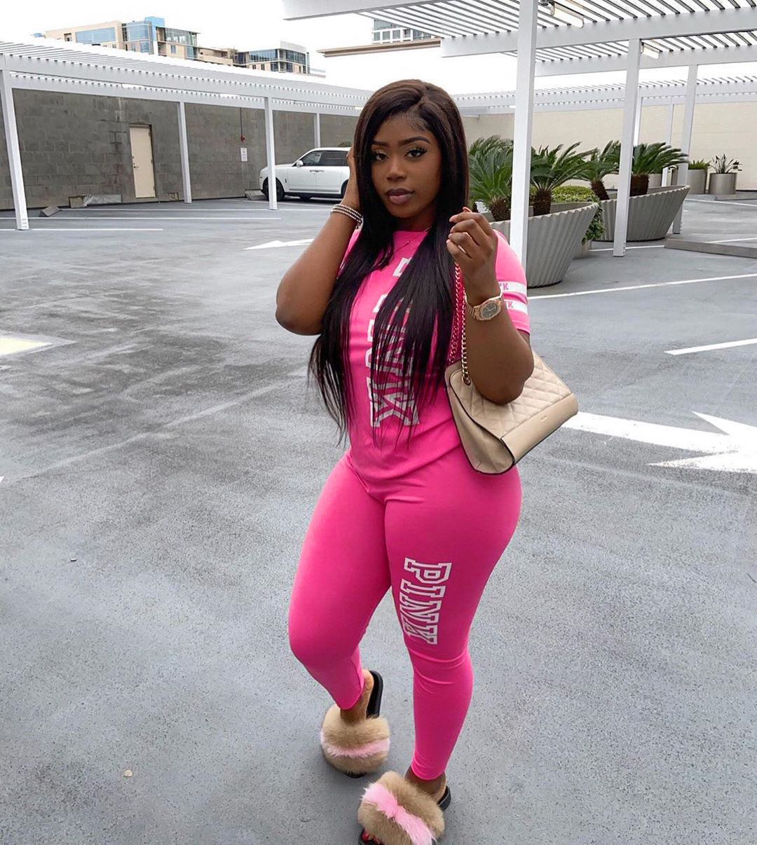 Women's Fashion Casual Letter Print Two Piece Set 19