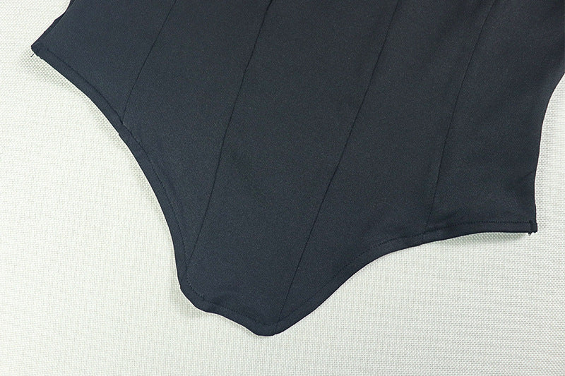 Elegant women's slit solid color irregular Slash Shoulder Halter Neck Strapless evening Skirt Set 13