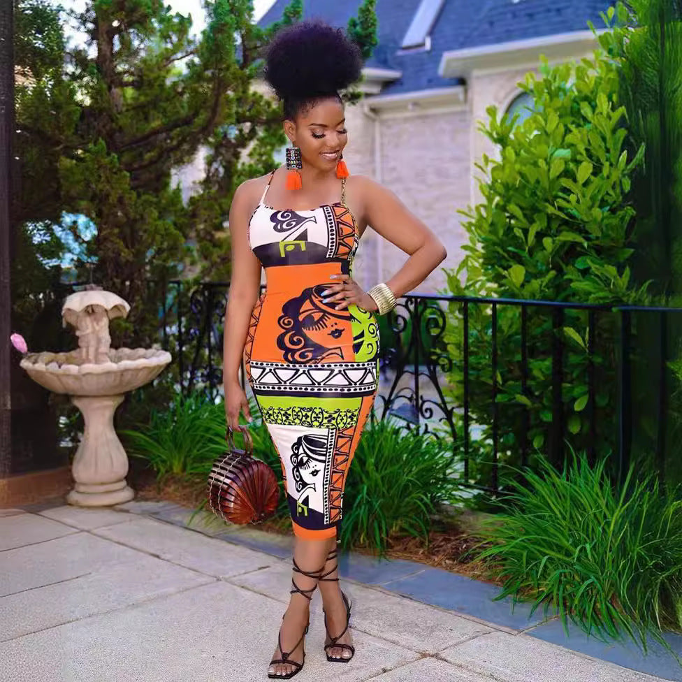 Women summer suspenders character print dress 4