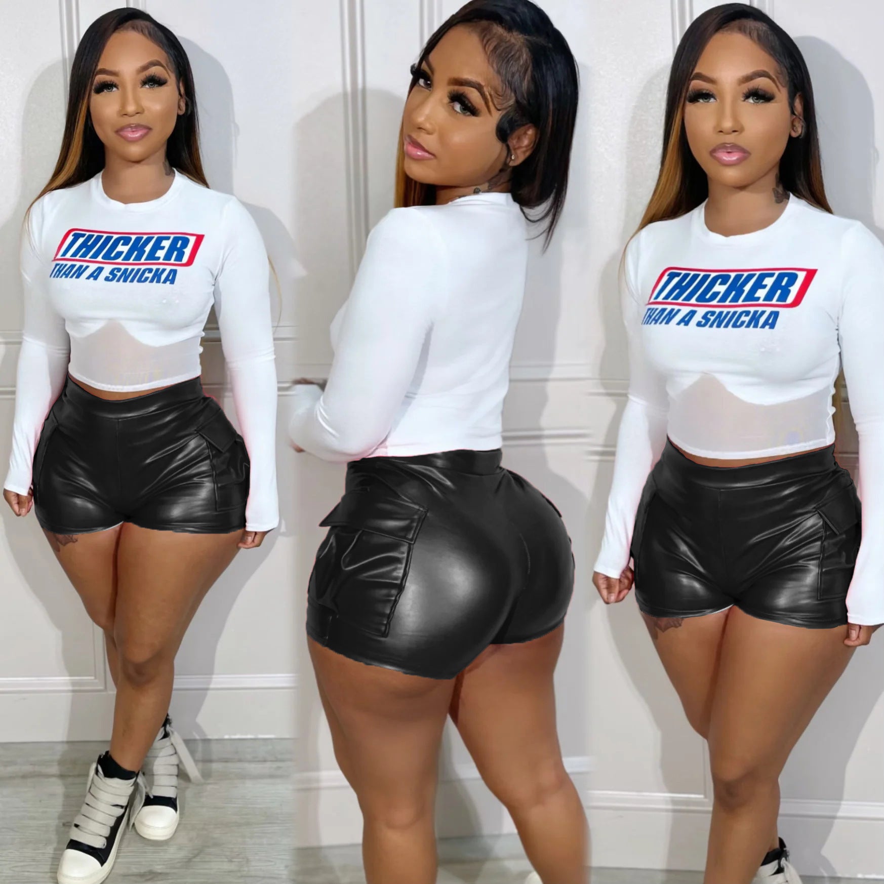 Women Stretch Pu Leather Shorts 6