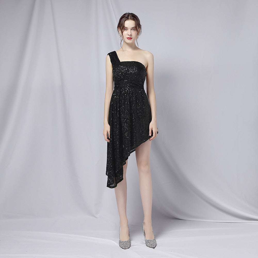 Summer Formal Sequin One-Shoulder Irregular Cocktail Dress 3