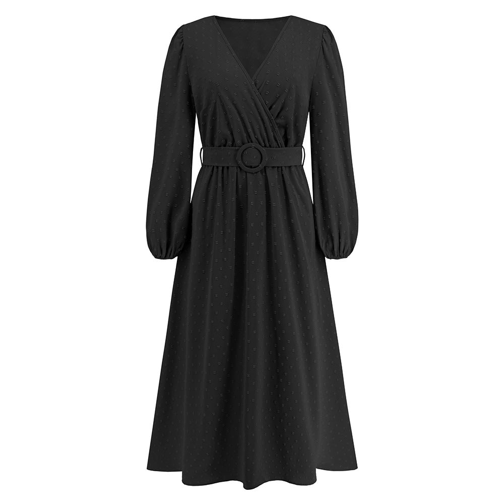 Women v-neck long sleeve jacquard dress 10