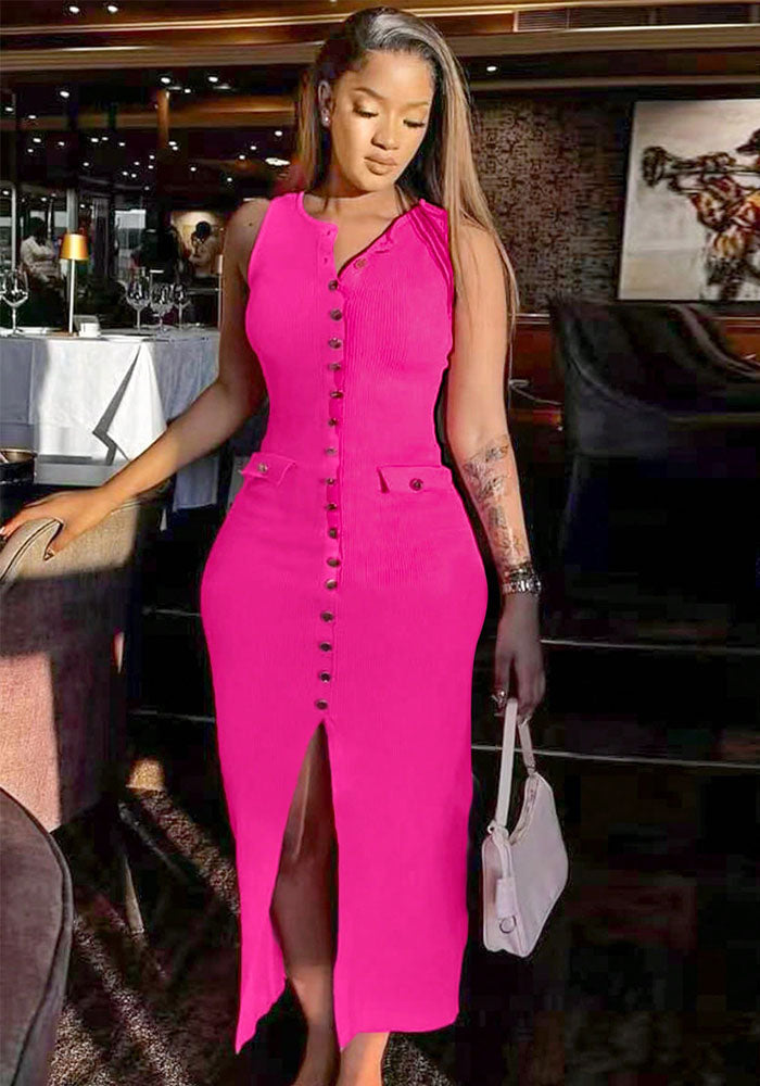 Women Casual Solid Sleeveless Ribbed Dress