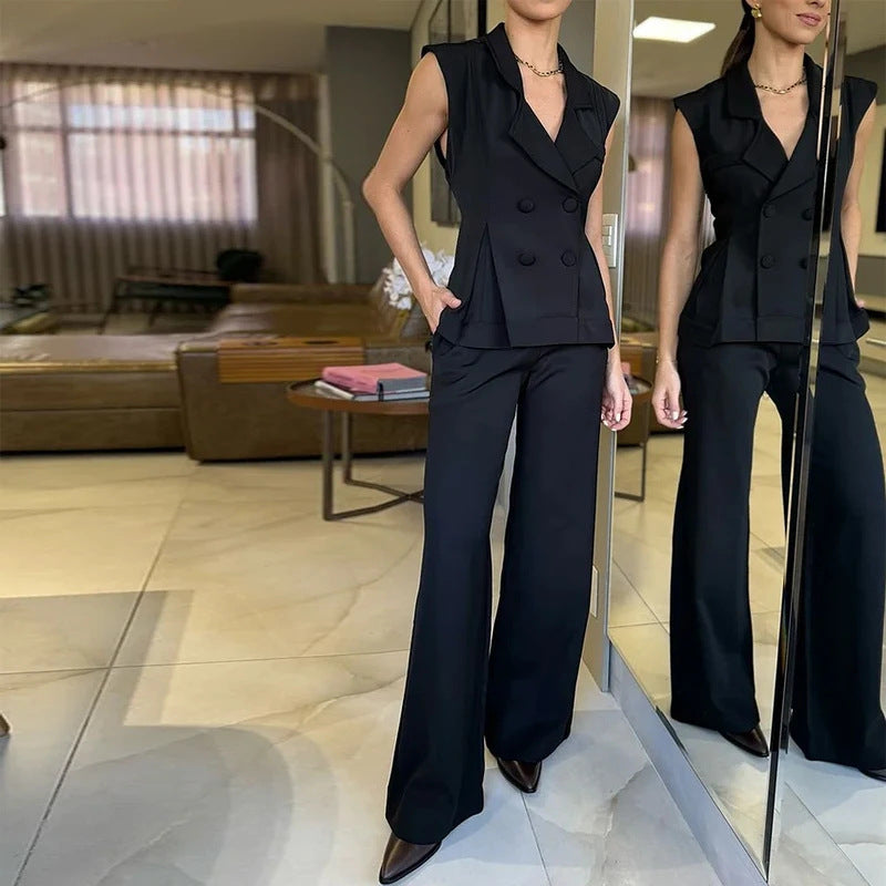 Women summer Solid vest and trousers two-piece set 4