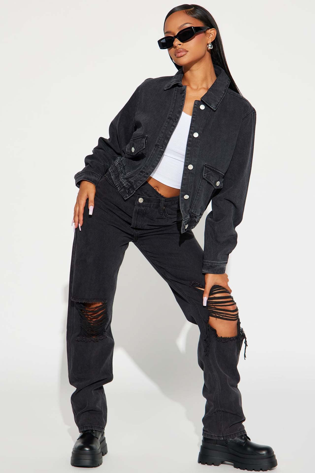 Women Elastic Waist Denim Jacket 4