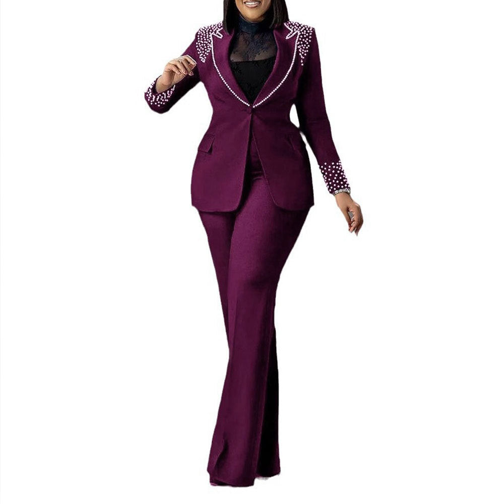 Pearl Long Sleeve Slim Blazer Pants Two-Piece Suit 10