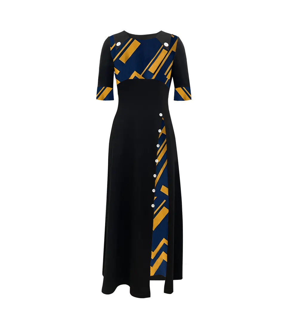 Plus Size Women's Summer Chic Contrast Slim Fit Short Sleeve Print Dress 5