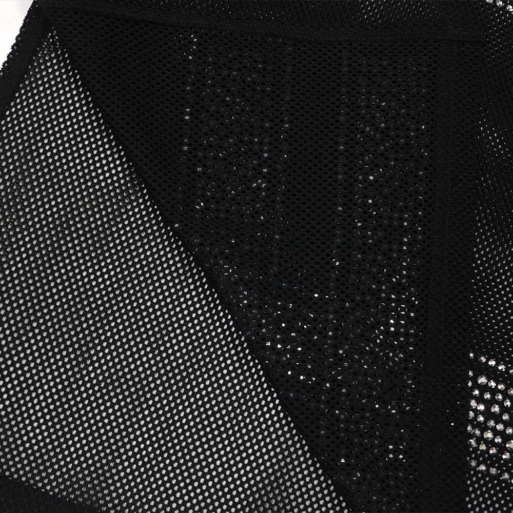 Women See-Through Round Neck Sexy Slit Beaded Top 19