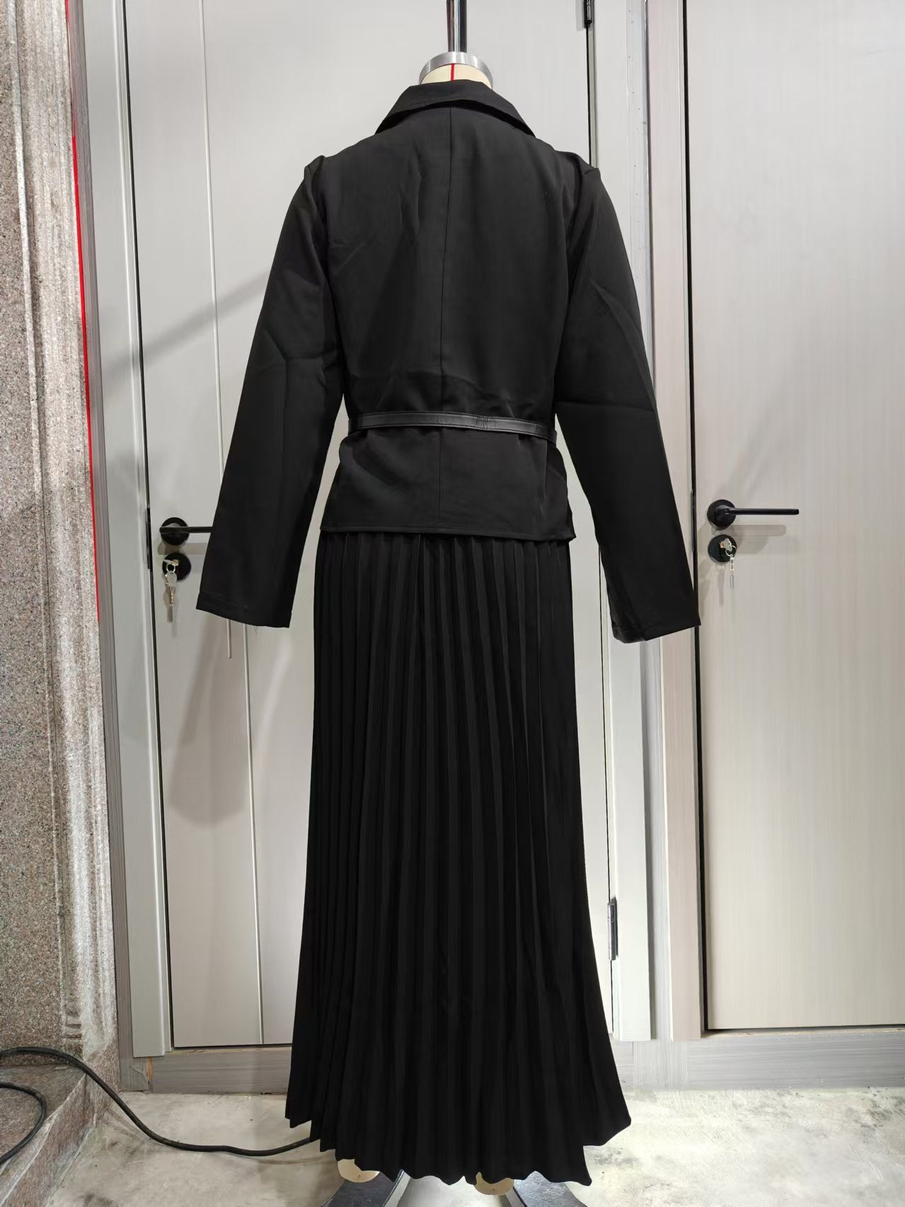 Women Button Blazer and Pleated Skirt Two Piece Set 18