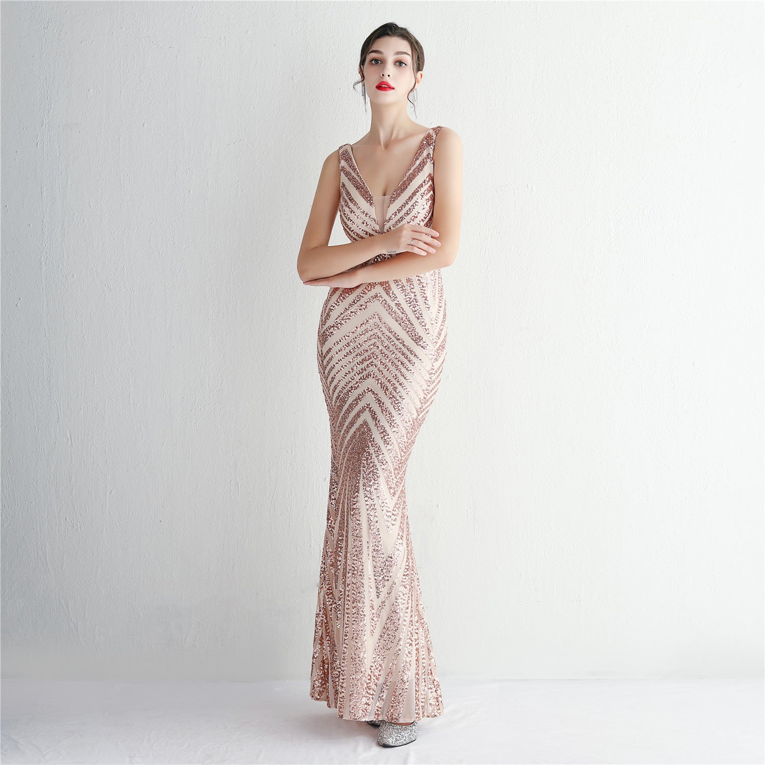 Chic Elegant Sequins Orientation Flower Party Mermaid Prom Dress Long Formal Party Slim Fit Evening Dress 5
