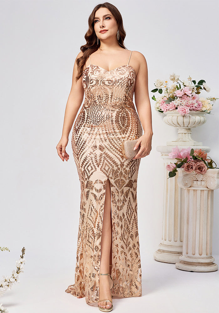 Plus Size Women Strap Sequin Fishtail Party Evening Dress