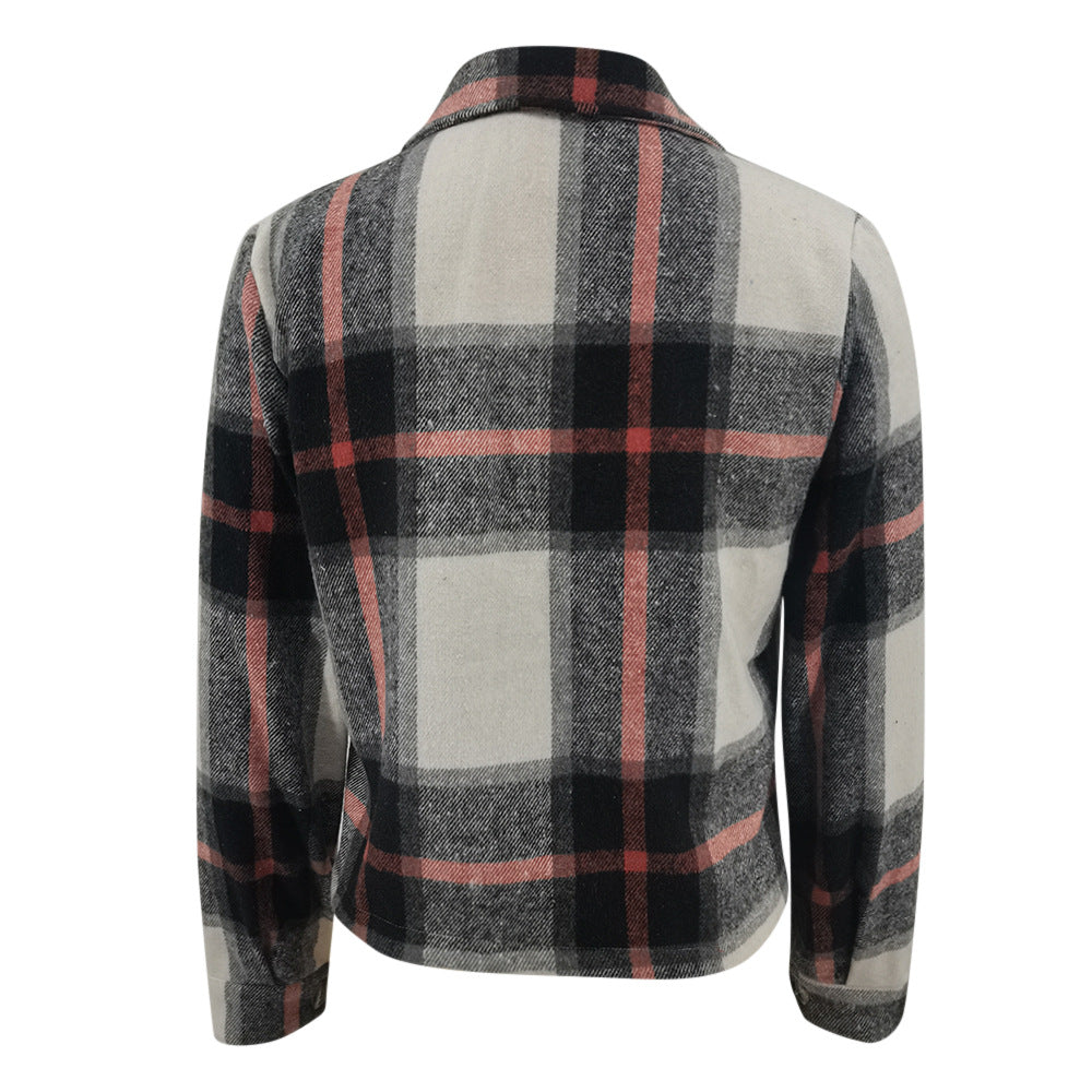 Women Autumn and Winter Plaid Crop Shirt Top 16