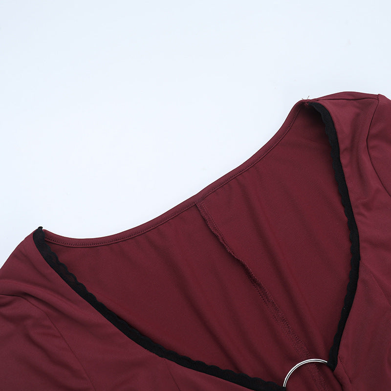 Women Fall/Winter Sexy Cutout Lace Patchwork Long-sleeved dress 12