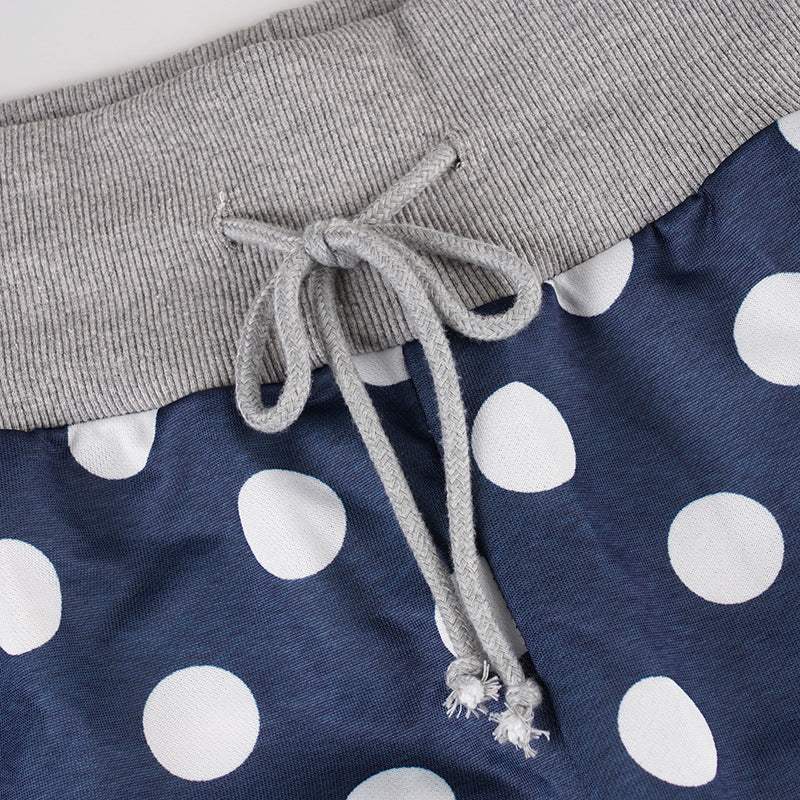 Women American-Style Casual Polka Dot Print Contrast Lace-Up Pants 15