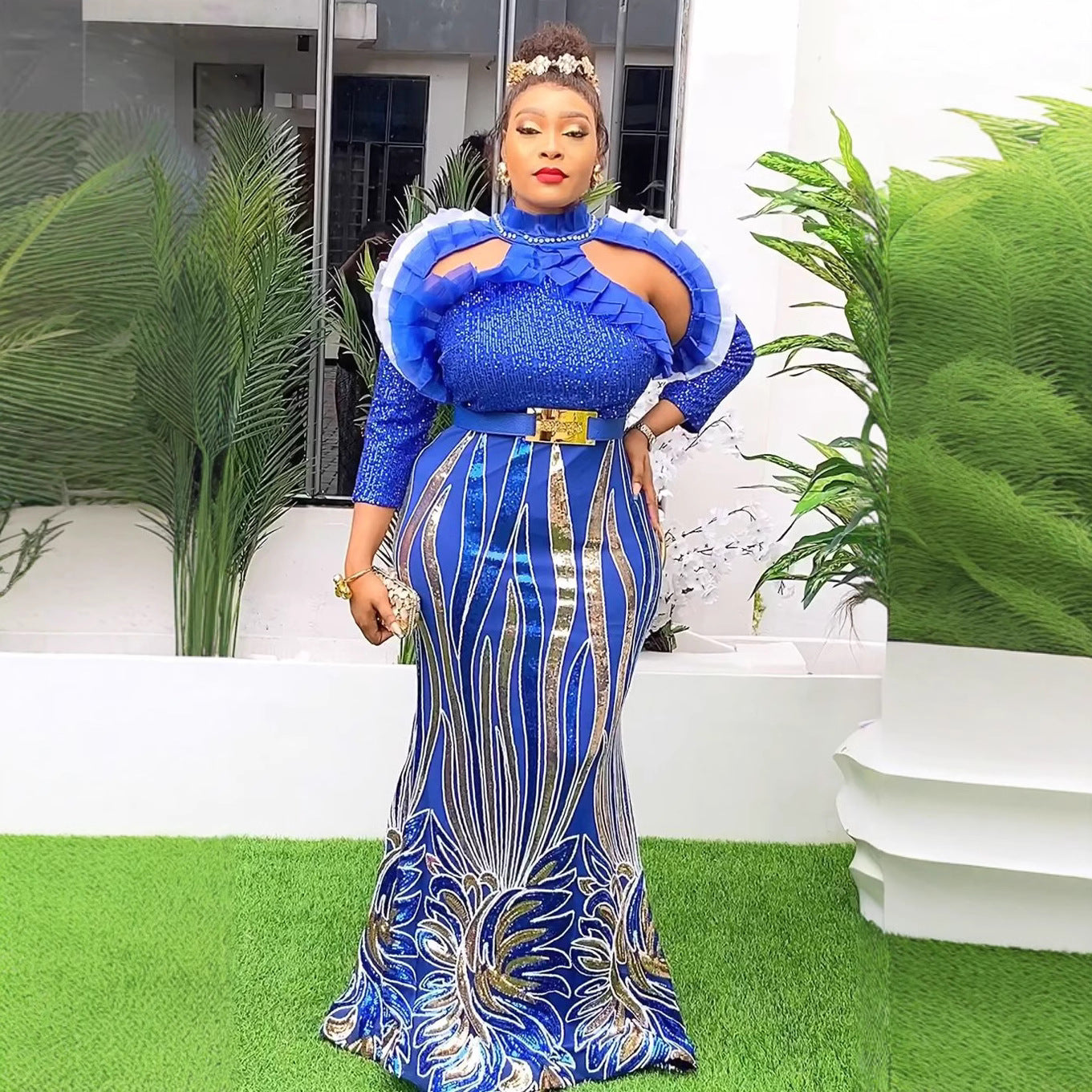 Plus Size Women Africa Plus Size Party Sexy Long Sleeve Dress 6