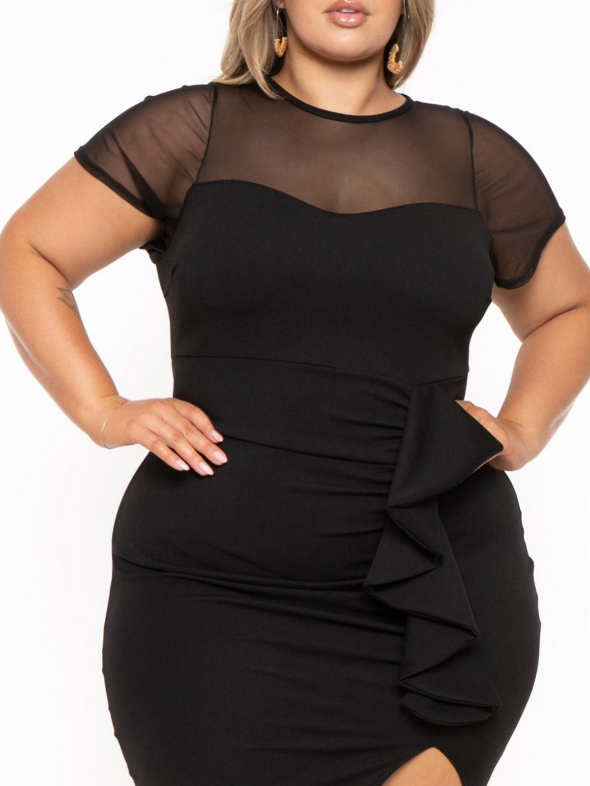 Plus Size Women's Spring Summer Chic Elegant Ruffled Mesh Patchwork Dress For Women 4