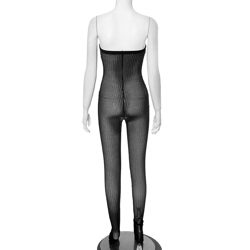 Summer women's mesh sexy See-Through Strapless Tight Fitting jumpsuit for women 7