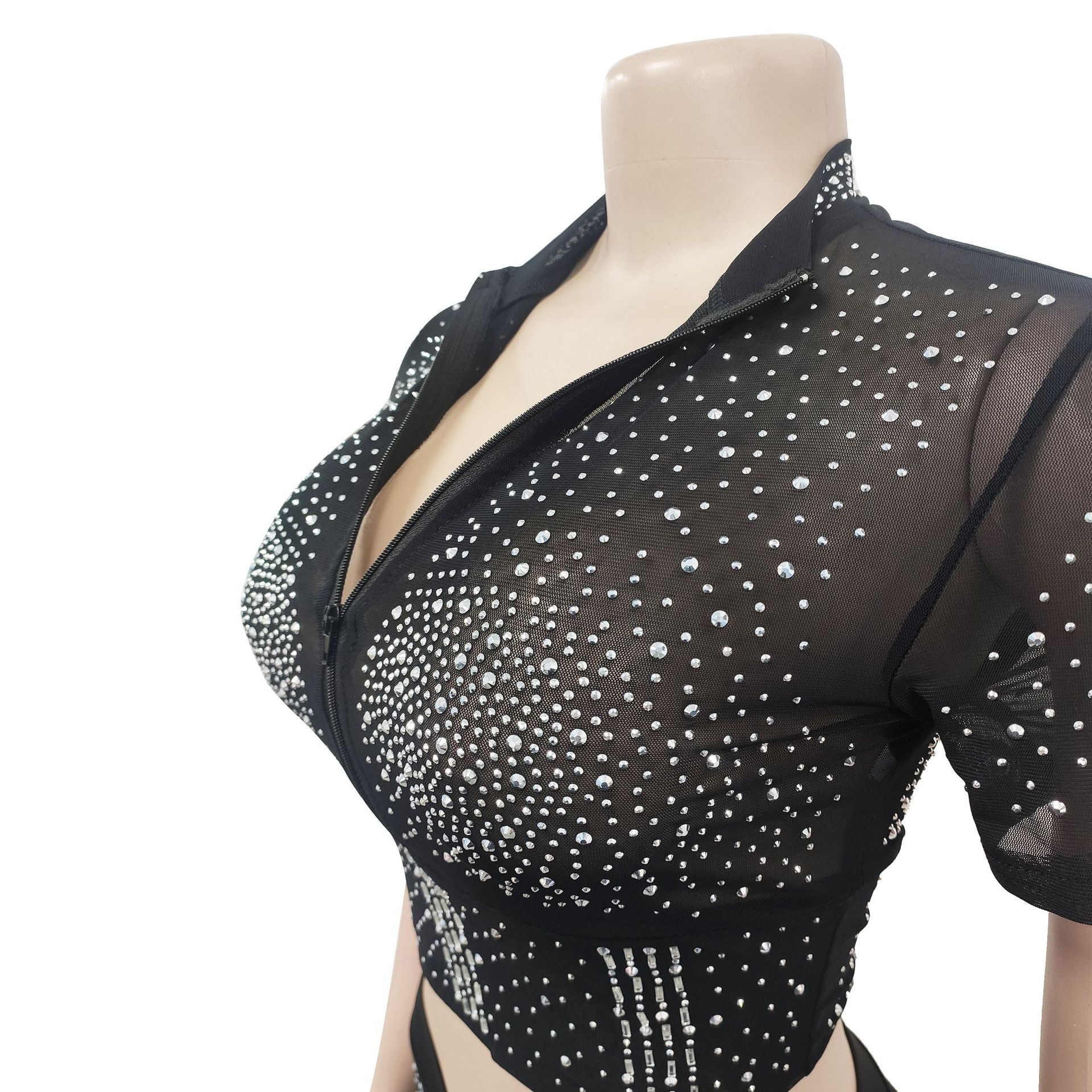 Summer Sexy Beaded Short Sleeve Crop Top and Shorts Matching Set 15