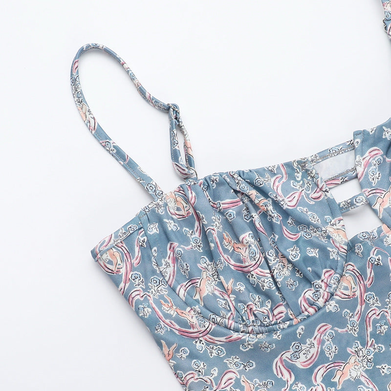 Sexy Straps Printed Slim Holidays Chic Slim Long Dress 13