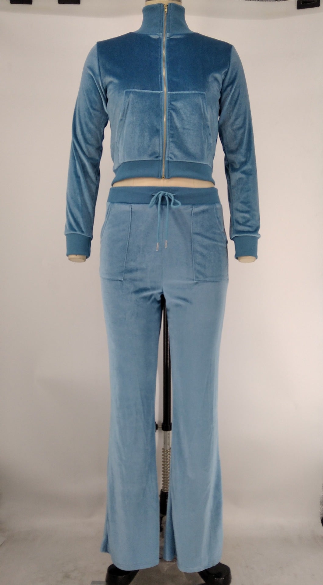 Women's Autumn Winter Velvet Zipper Pocket Two Piece Tracksuit 20