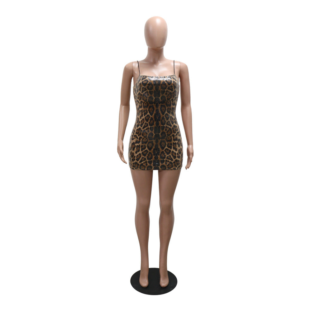 Women sequin suspender leopard print Bodycon Dress 11