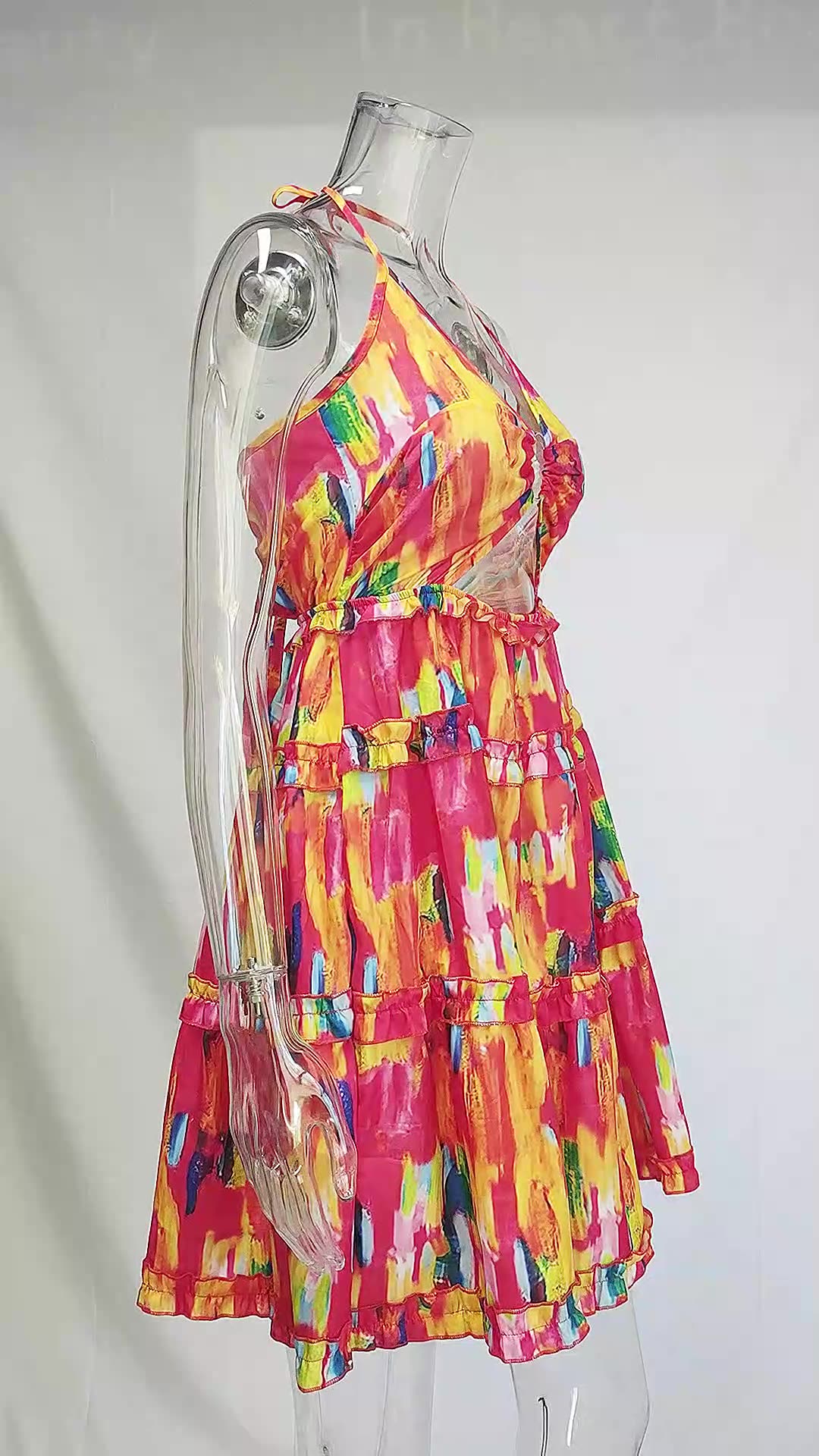 Women's Summer Sexy Cutout Halter Neck V-Neck Cake Dress 32