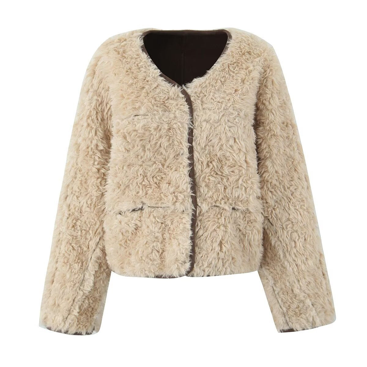 Women retro reversible lamb wool warm jacket 4