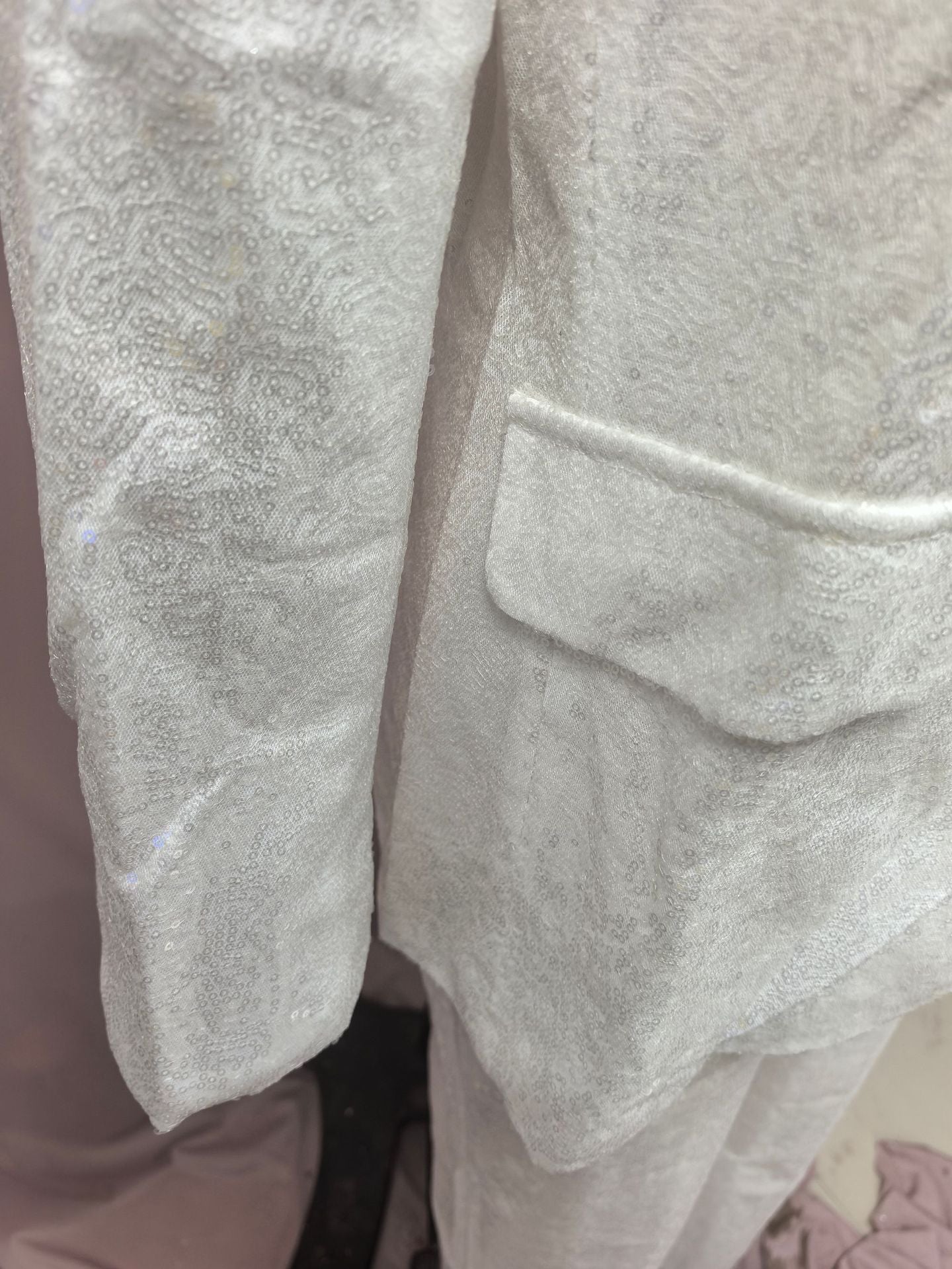 Women's Long Sleeve V-Neck Sequined Blazer Pants Two-Piece Set 13