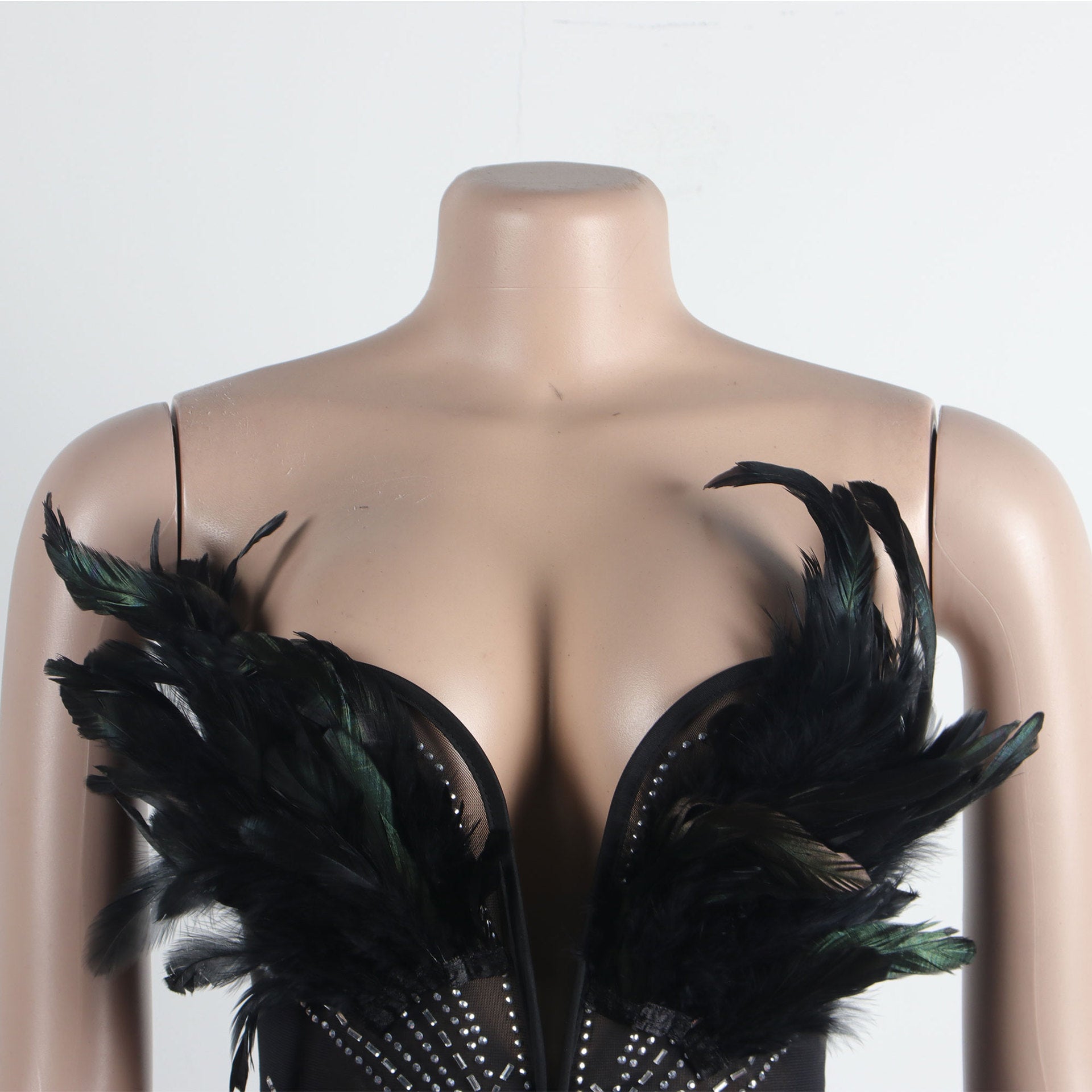 Women Sexy Feather Beaded Sleeveless Jumpsuit 12