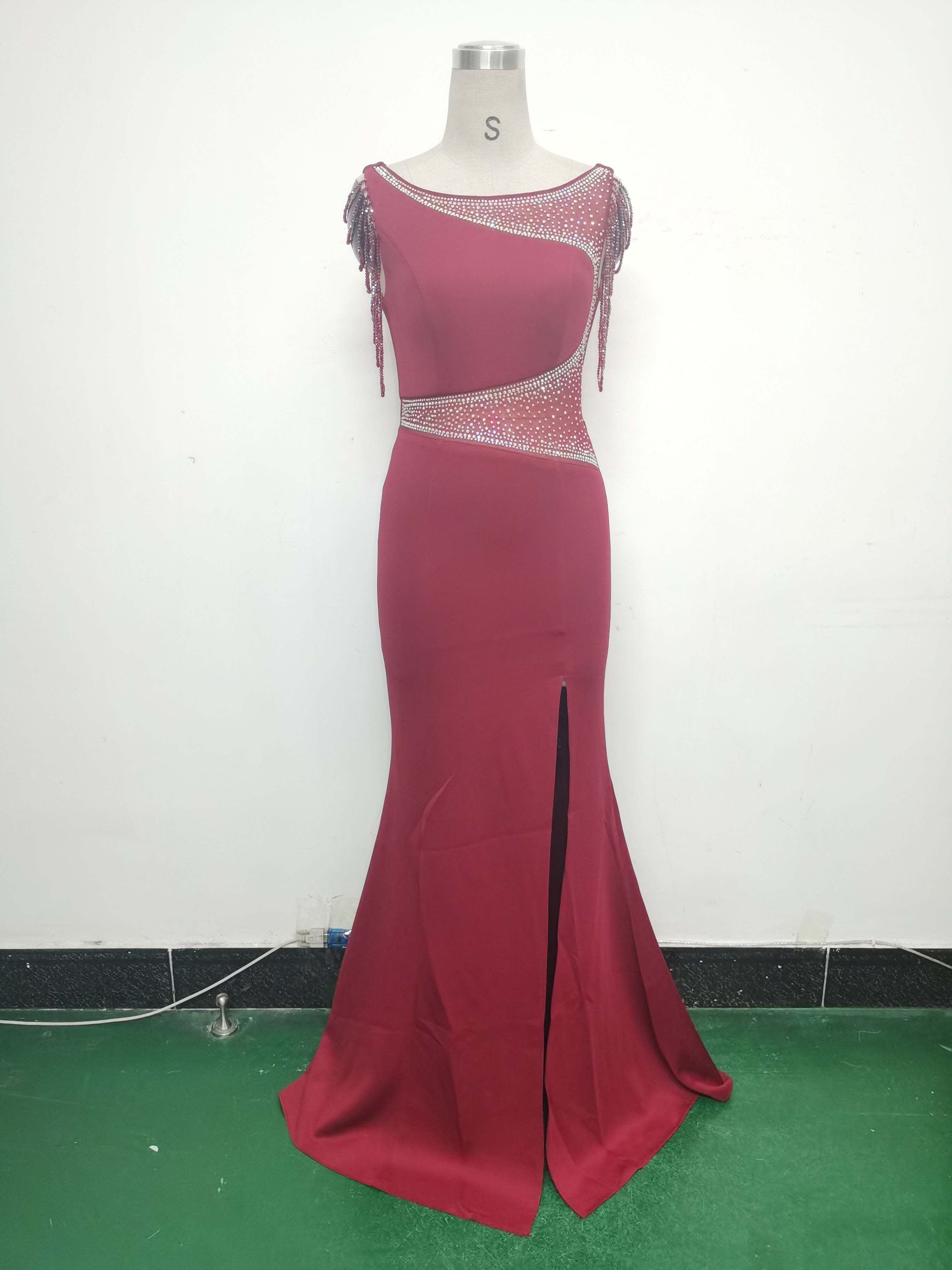 Women Beaded See-Through Mesh Split Evening Dress 31