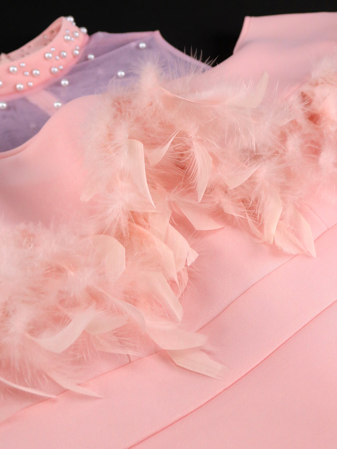 Women Formal Party See-Through Off-Shoulder Feather Dress 9