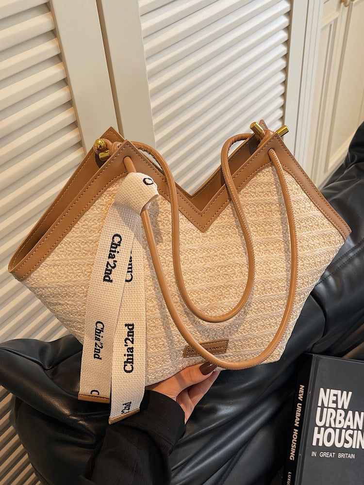 Women woven straw bag handbag single shoulder bag Beach shoulder bag Career tote bag 6