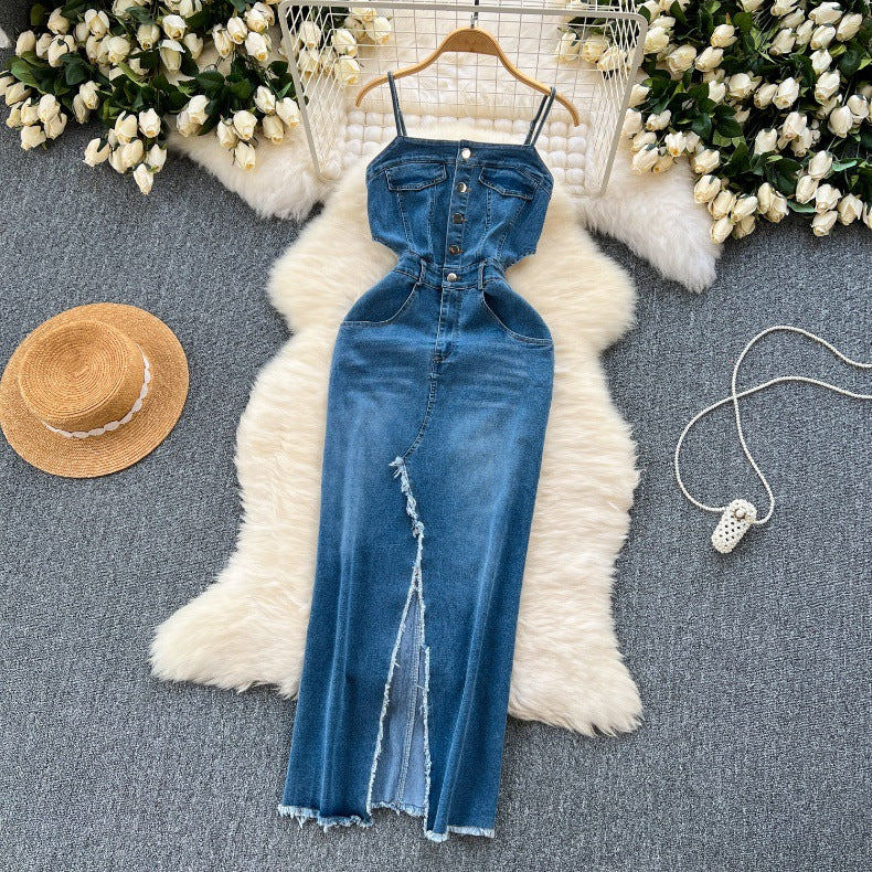 Women's Summer Slit Strap Dnim Dress 16