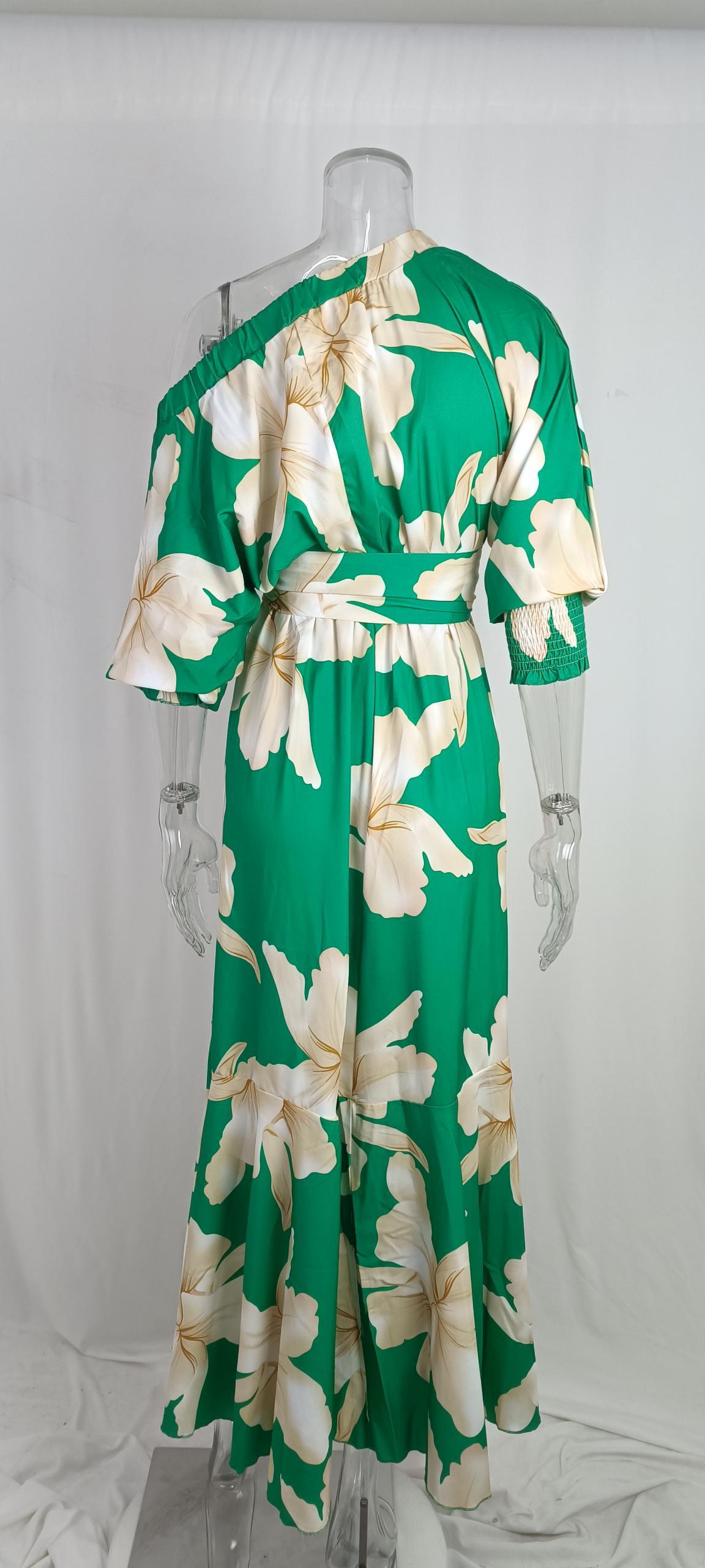 Fall Winter Women's Chic Elegant Career Print Balloon Sleeve Dress 8