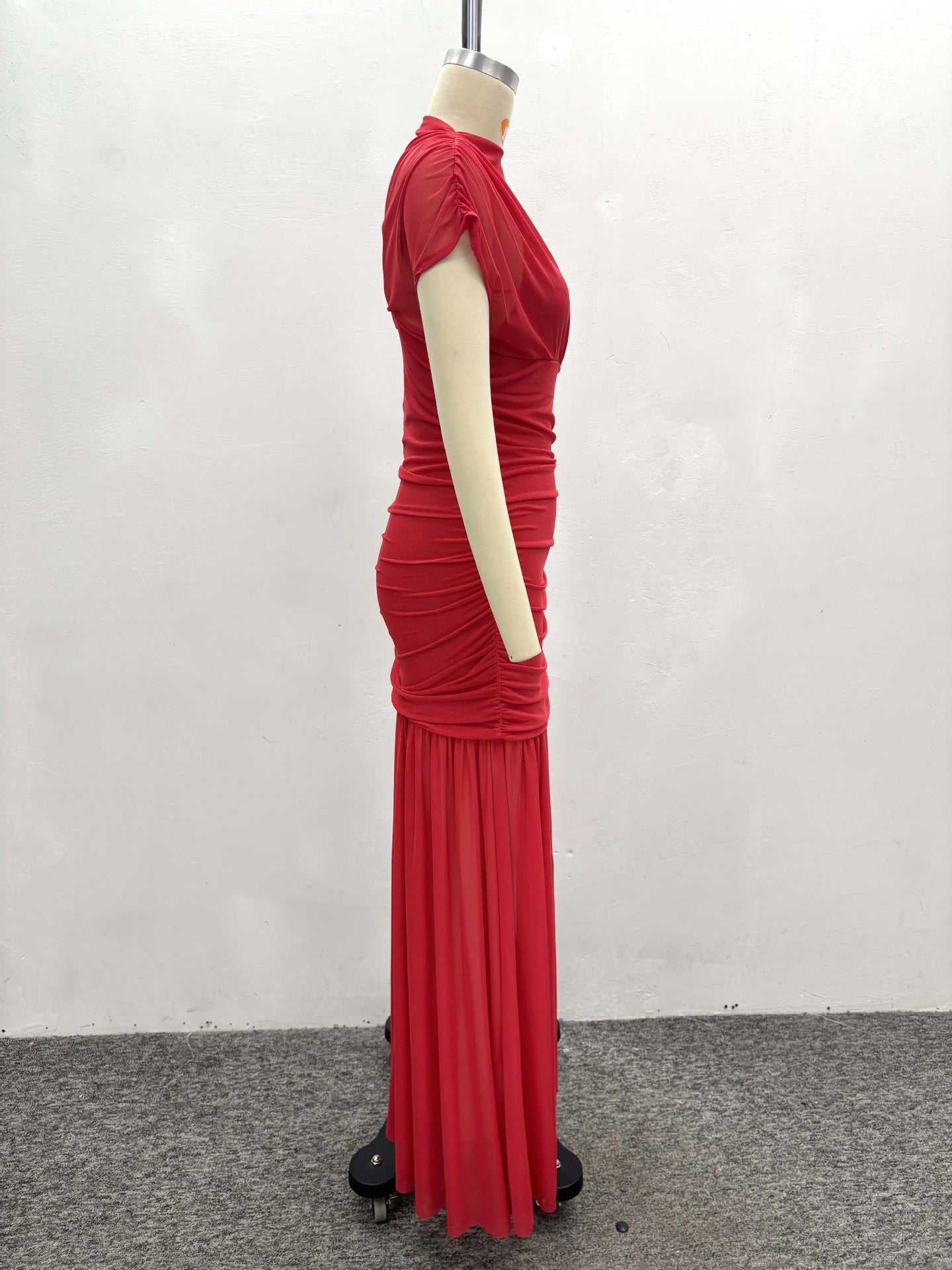 Women's Chic Elegant Mesh Patchwork Red Trendy Fashion Long Dress 8