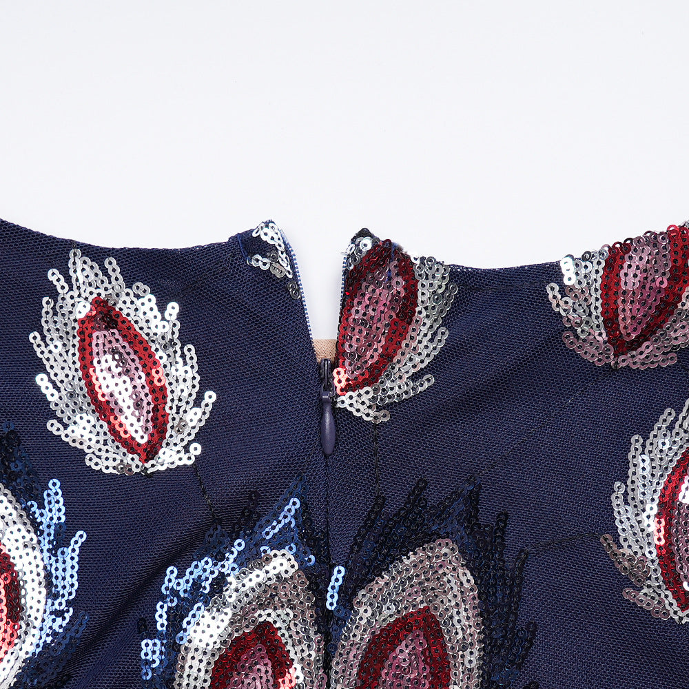 Patchwork Contrast African Women's Plus Size High Waist Sequin Long Dress 19