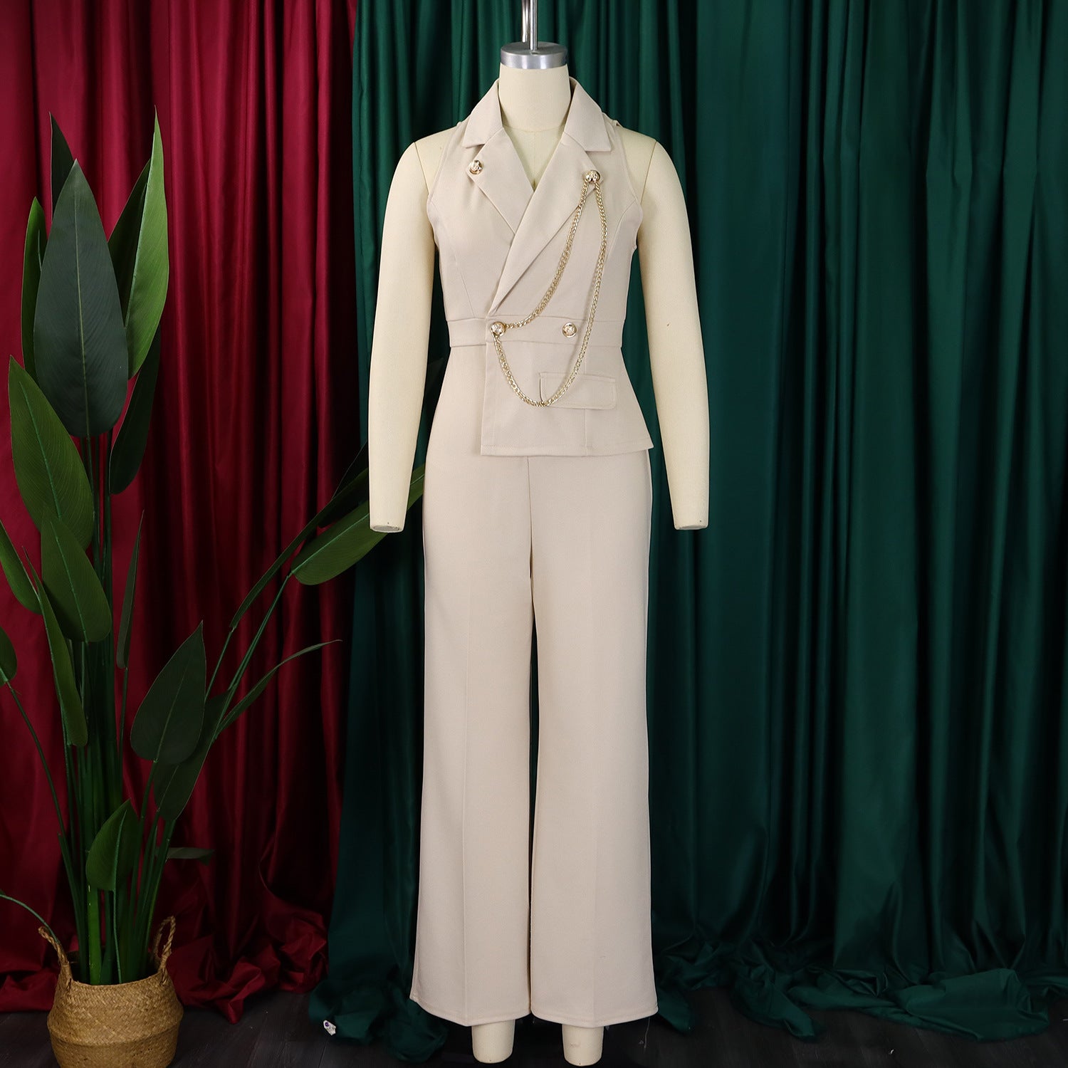 Women's Turndown Collar Sexy Fashion Chain Casual Wide Leg Africa Jumpsuit 19