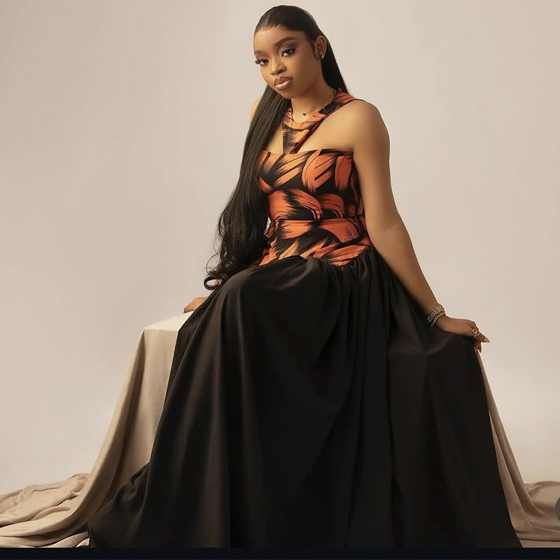 Women Autumn Elegant V-Neck Print Dress 6